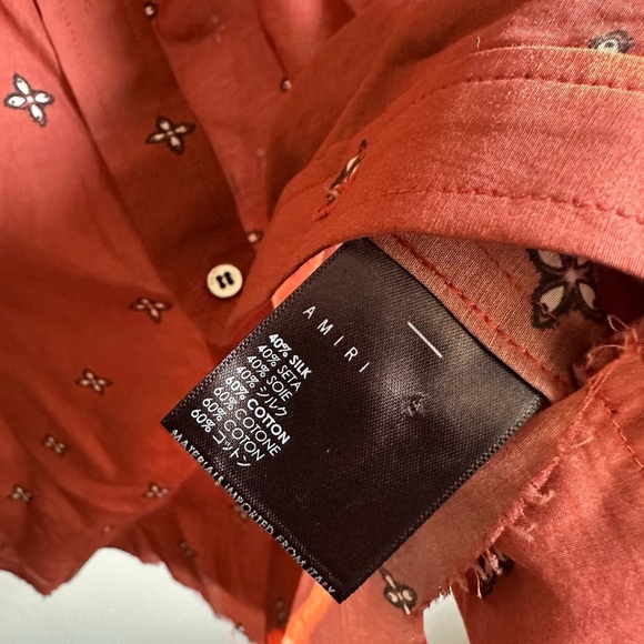 AMIRI Rust Silk Bandana Raw Hem Shirt - Picture 3 of 6